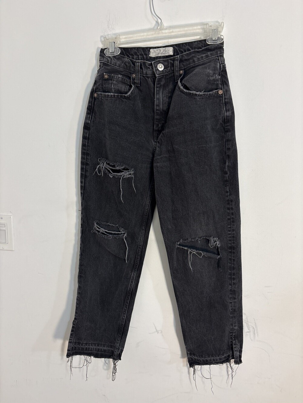 Free People We The Free Black Distressed Straight Leg Jeans Size 24